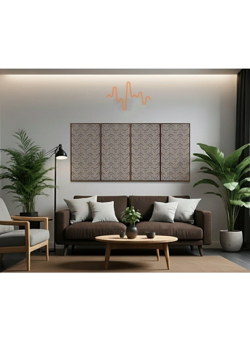ACOUSTIC MOTION® Wooden MDF Wall Art Decor Panels, METRIX Design with Double-Face Tape, Modern Brown Wall Hanging for Home, Living Room, Bedroom, Office & Hotel, 25×50×0.5 cm, 4-Piece Set - Image 1